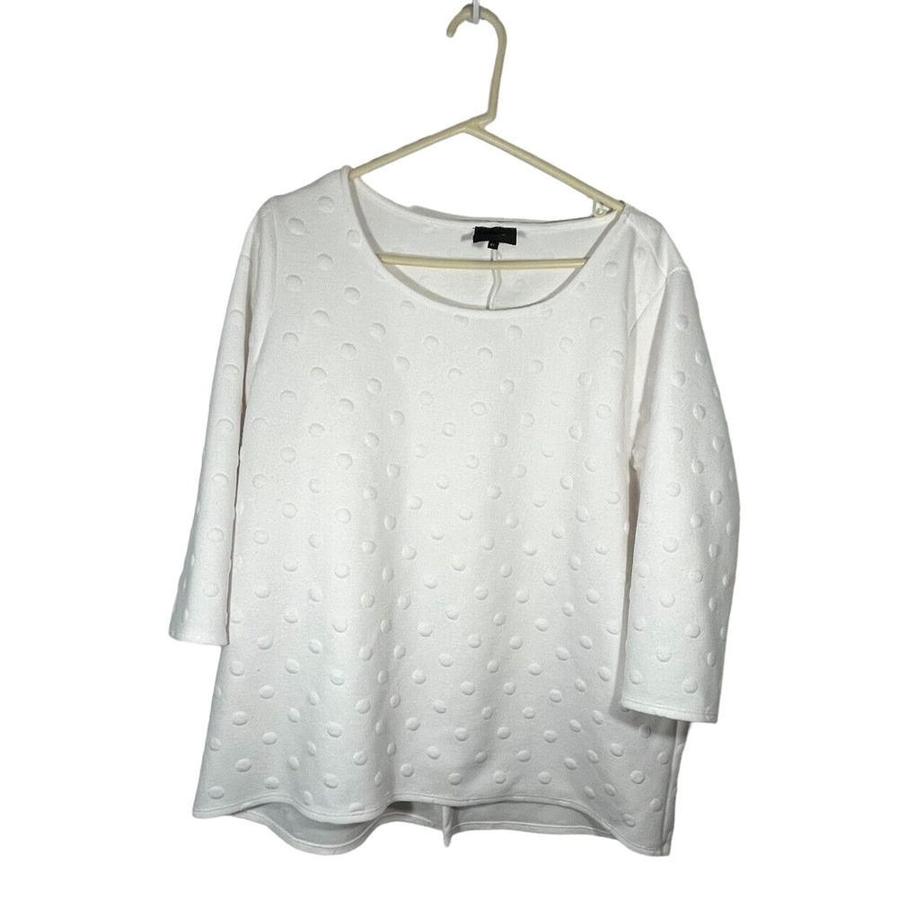 Anthropologie W5 Womens's Ivory Sweater 3/4 Sleeve 1X Embossed Dots Polyester